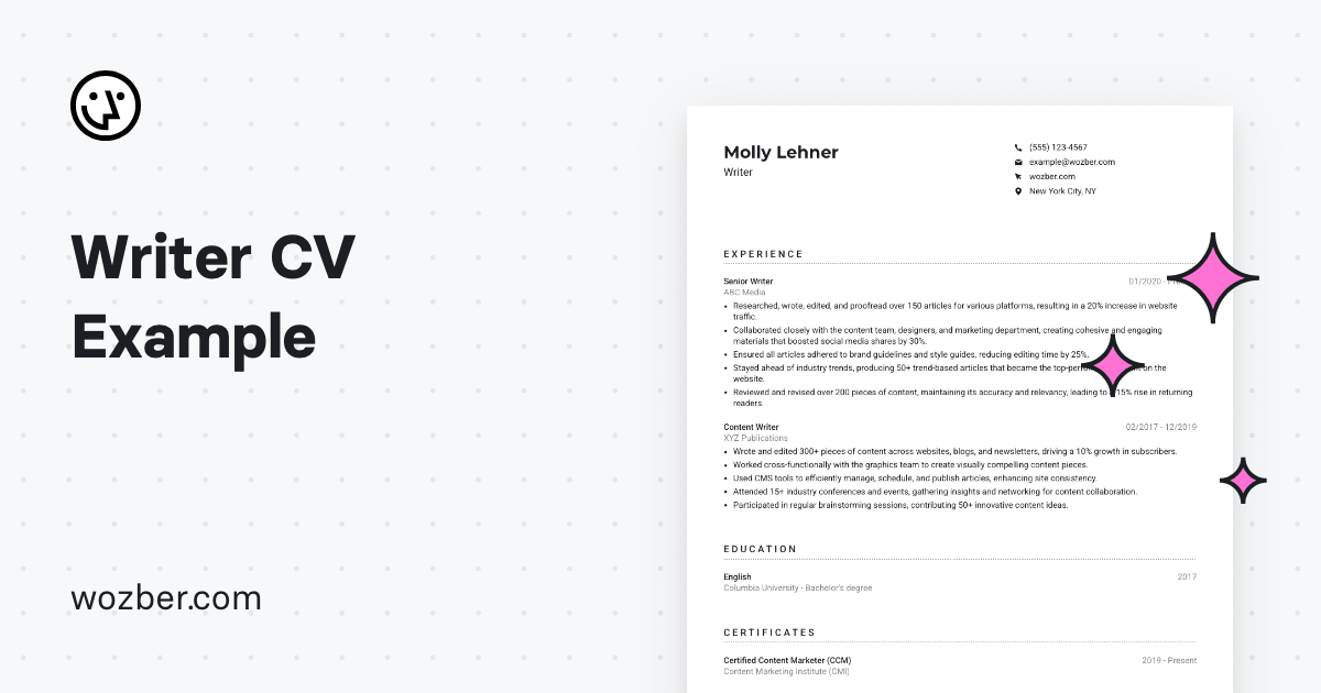 Writer CV Example