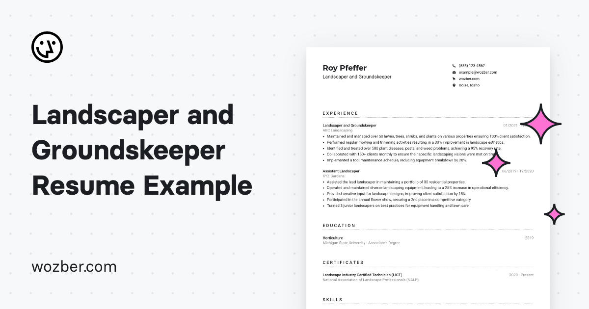 Landscaper And Groundskeeper Resume Example