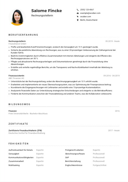 Lebenslauf-Muster für Rechnungssteller*in