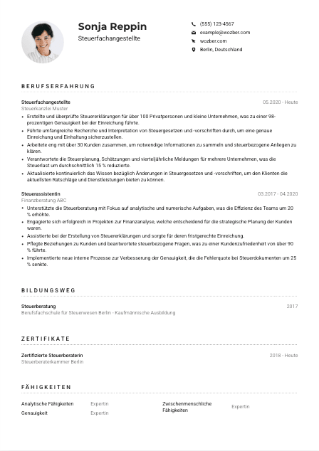 Lebenslauf-Muster für Steuerfachangestellte*r