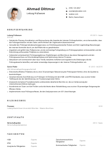 Lebenslauf-Muster für Leitung Prüfwesen