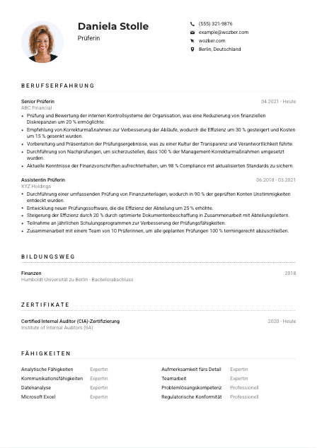 Lebenslauf-Muster für Prüfer*in