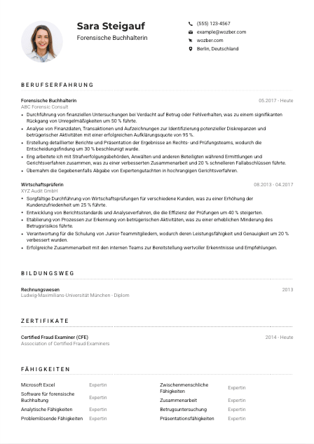 Lebenslauf-Muster für Forensische*r Buchhalter*in