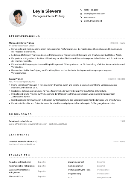 Lebenslauf-Muster für Manager*in interne Prüfung