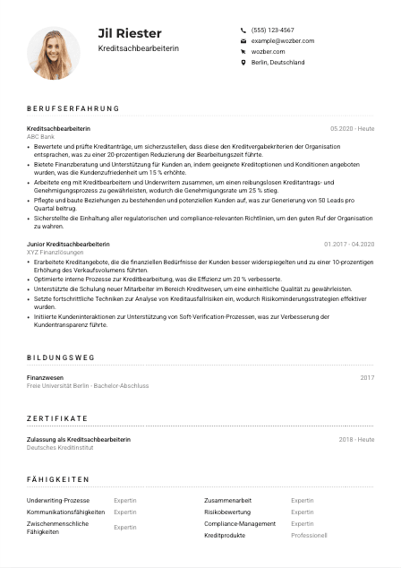 Lebenslauf-Muster für Kreditsachbearbeiter*in