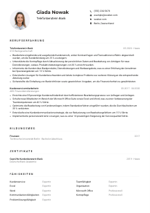 Lebenslauf-Muster für Telefonberater*in Bank