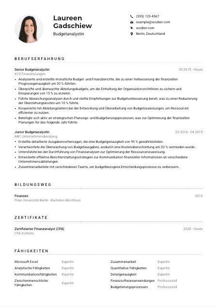 Lebenslauf-Muster für Budgetanalyst*in