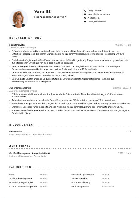 Lebenslauf-Muster für Finanzgeschäftsanalyst*in