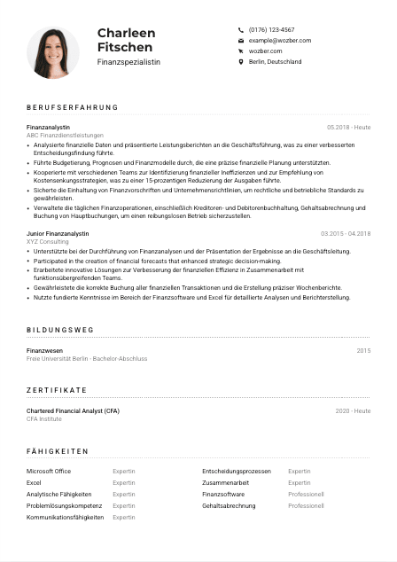 Lebenslauf-Muster für Finanzspezialist*in