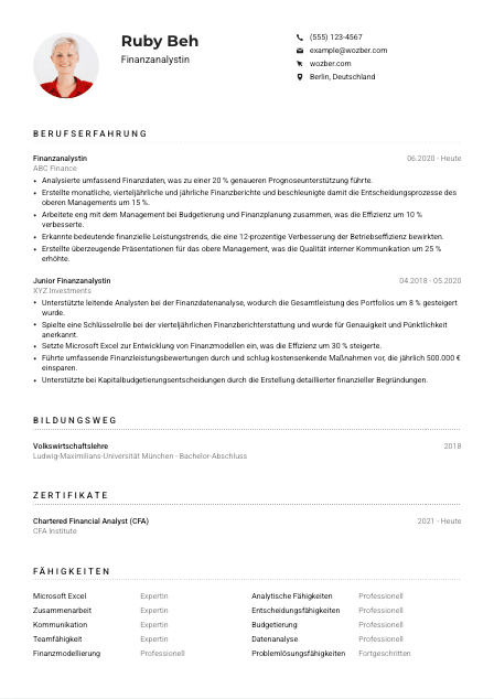 Lebenslauf-Muster für Finanzanalyst*in
