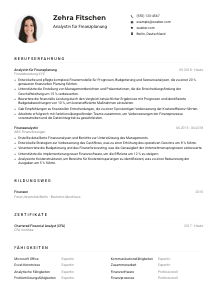 Lebenslauf-Muster für Analyst*in für Finanzplanung