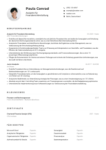 Lebenslauf-Muster für Analyst*in für Finanzberichterstattung