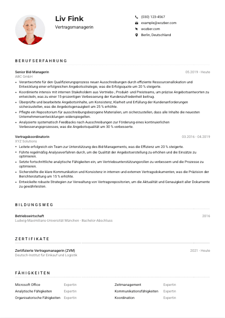 Lebenslauf-Muster für Vertragsmanager*in