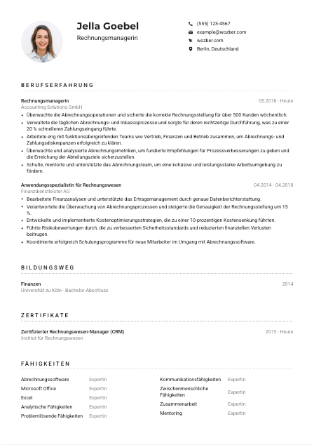 Lebenslauf-Muster für Rechnungsmanager*in