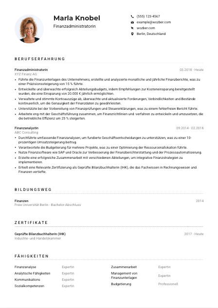 Lebenslauf-Muster für Finanzadministrator*in