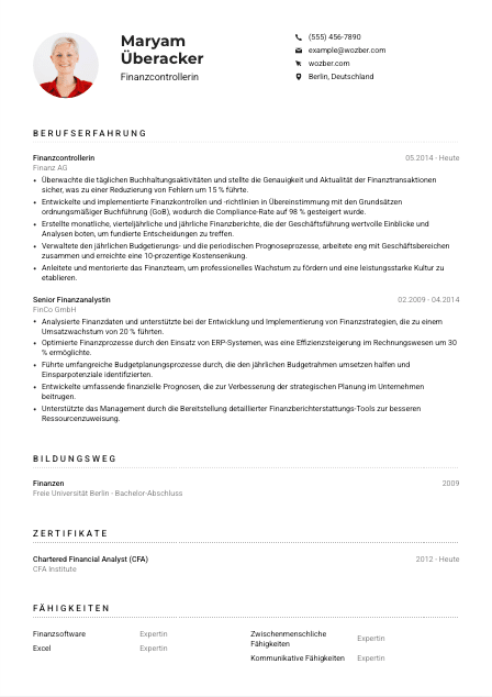 Lebenslauf-Muster für Finanzcontroller*in