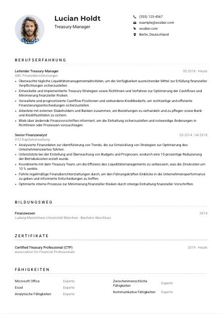 Lebenslauf-Muster für Treasury-Manager*in