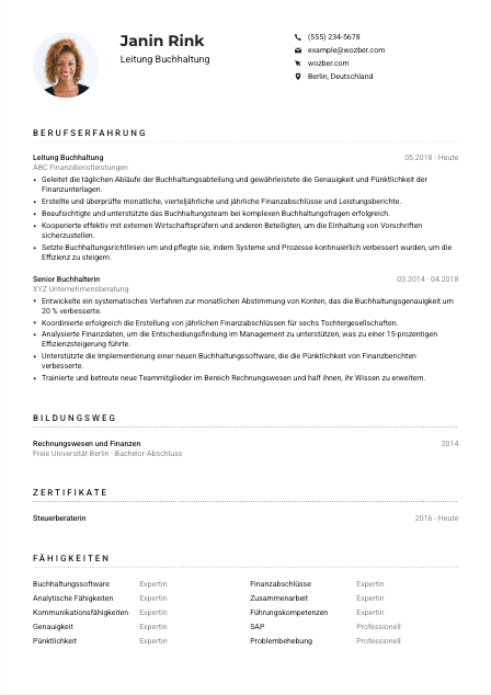 Lebenslauf-Muster für Leitung Buchhaltung