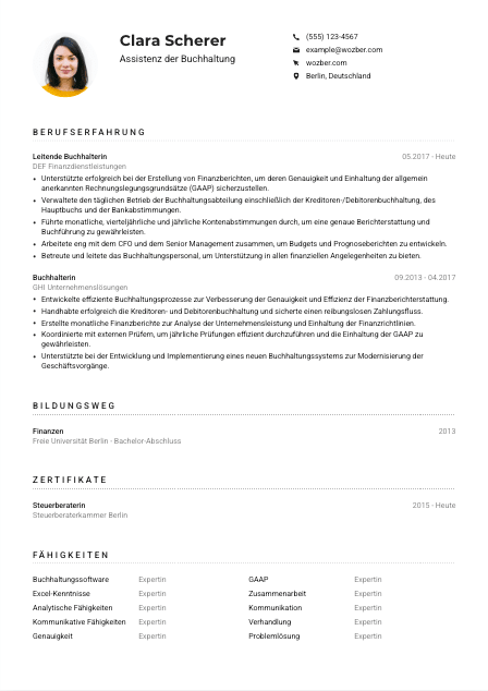 Lebenslauf-Muster für Assistenz der Buchhaltung