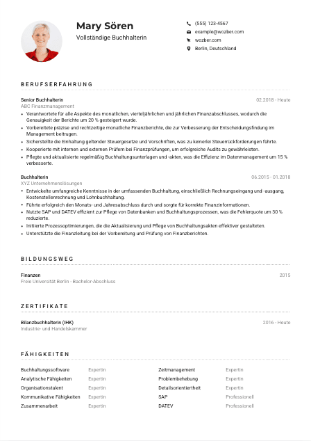 Lebenslauf-Muster für Vollständige*r Buchhalter*in