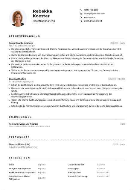 Lebenslauf-Muster für Hauptbuchhalter*in