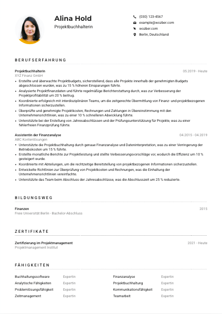 Lebenslauf-Muster für Projektbuchhalter*in