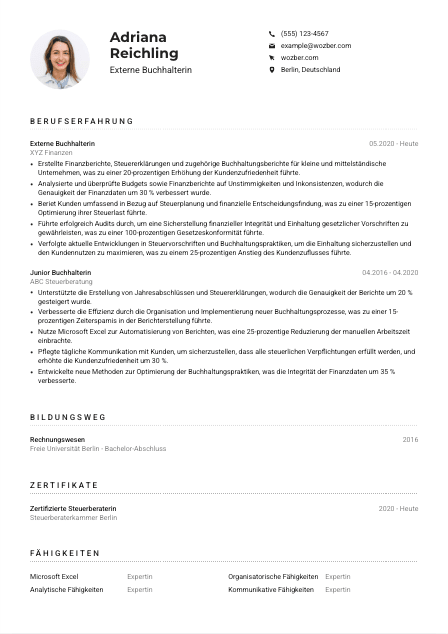 Lebenslauf-Muster für Externe*r Buchhalter*in