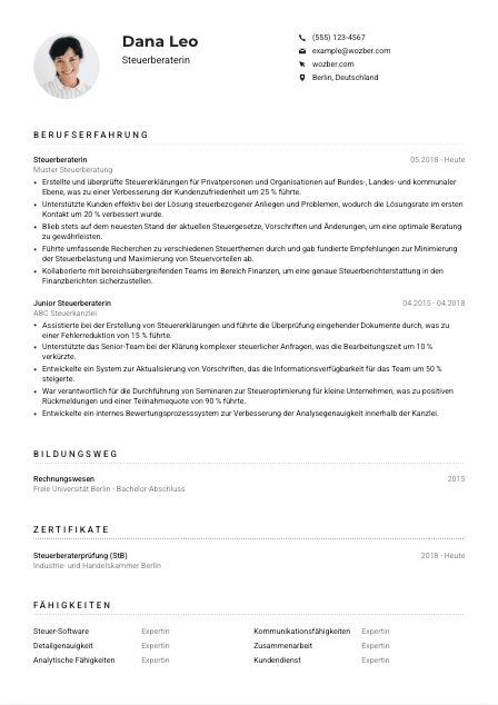 Lebenslauf-Muster für Steuerberater*in