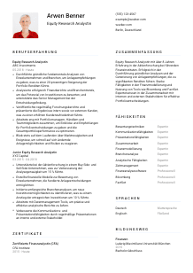 Lebenslauf-Vorlage für Equity Research Analyst*in #1