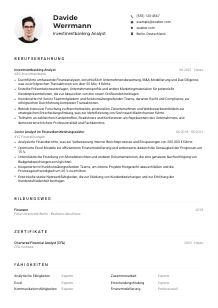 Lebenslauf-Muster für Investmentbanking Analyst*in