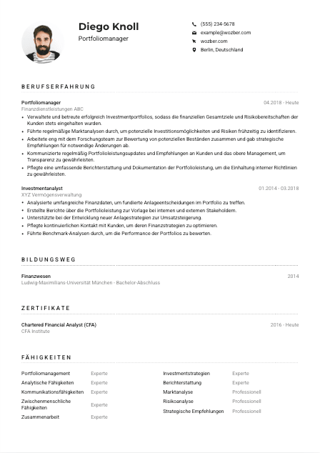 Lebenslauf-Muster für Portfoliomanager*in