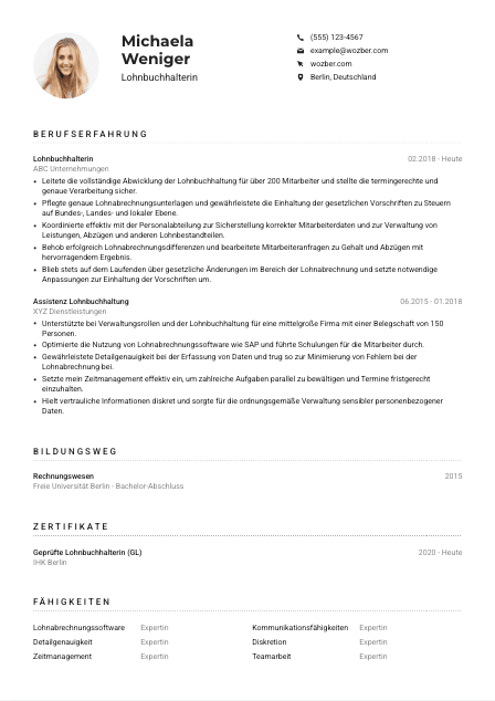 Lebenslauf-Muster für Lohnbuchhalter*in
