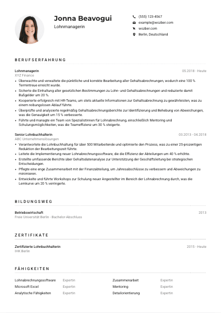Lebenslauf-Muster für Lohnmanager*in