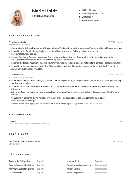Lebenslauf-Muster für Fondsbuchhalter*in