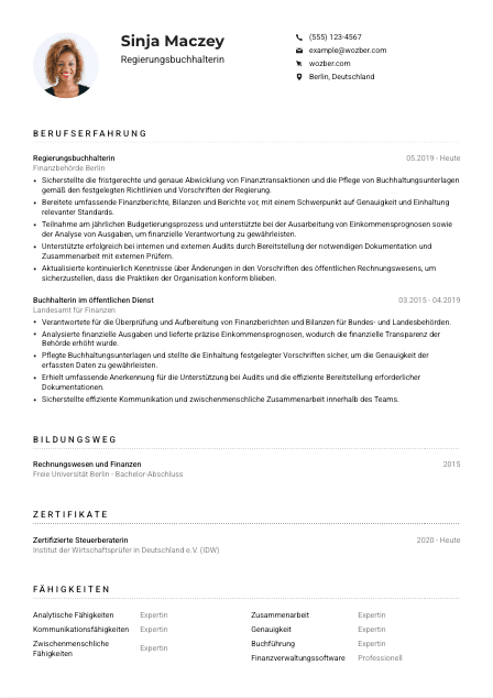 Lebenslauf-Muster für Regierungsbuchhalter*in