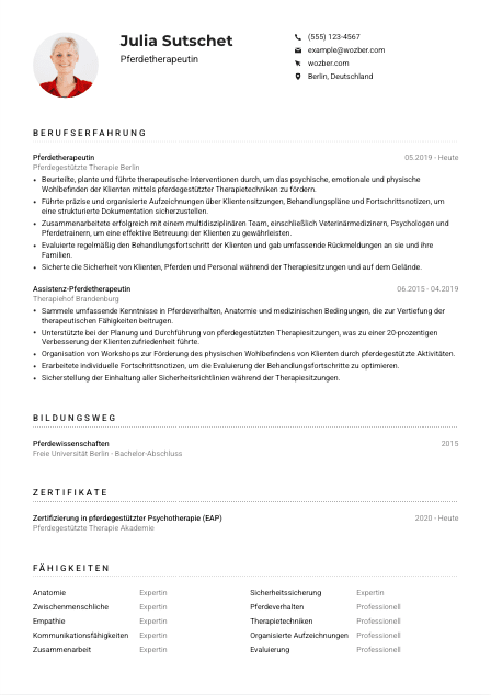 Lebenslauf-Muster für Pferdetherapeut*in