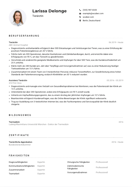 Lebenslauf-Muster für Tierärzt*in