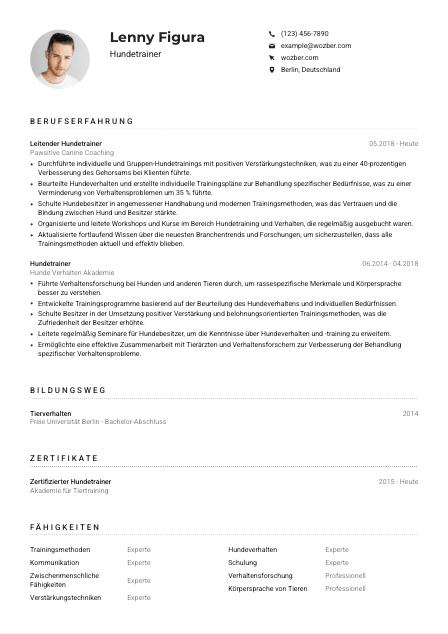 Lebenslauf-Muster für Hundetrainer*in