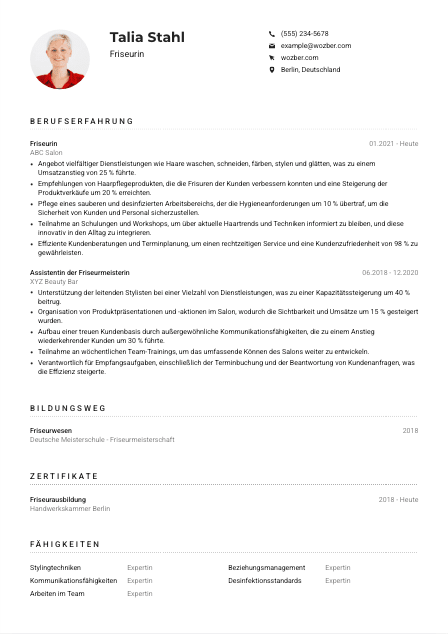 Lebenslauf-Muster für Friseur*in