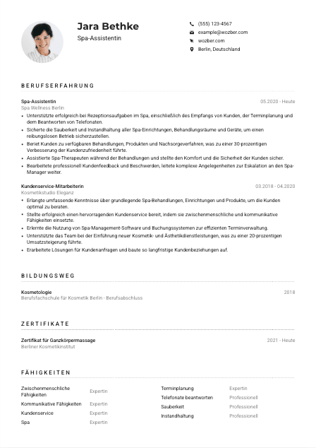 Lebenslauf-Muster für Spa-Assistent*in