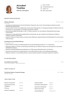Lebenslauf-Muster für Wellness-Manager*in
