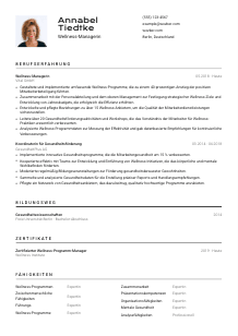 Lebenslauf-Vorlage für Wellness-Manager*in #2