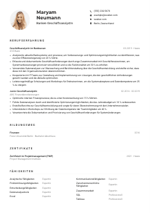 Lebenslauf-Muster für Banken-Geschäftsanalyst*in