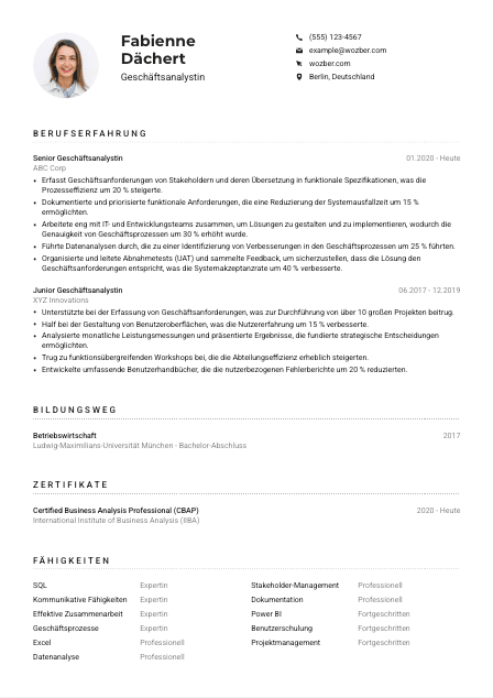 Lebenslauf-Muster für Geschäftsanalyst*in