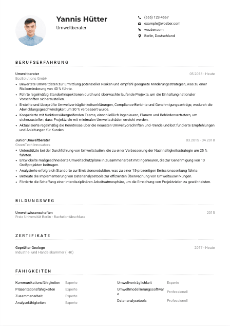 Lebenslauf-Muster für Umweltberater*in