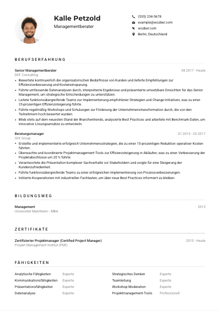 Lebenslauf-Muster für Managementberater*in