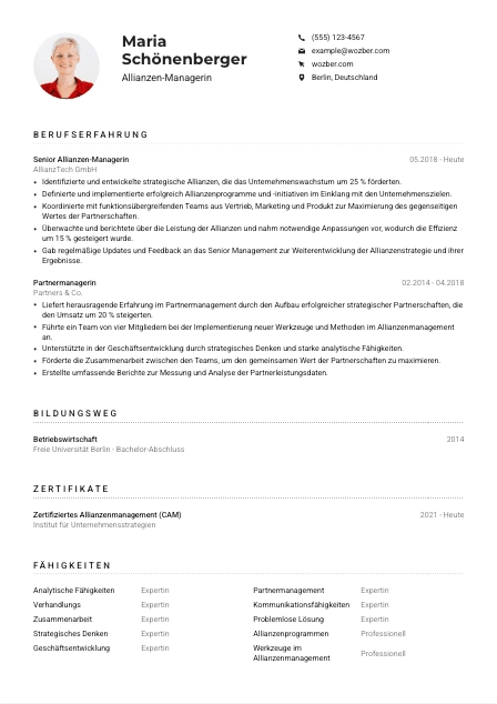 Lebenslauf-Muster für Allianzen-Manager*in
