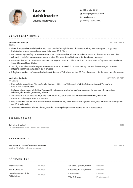 Lebenslauf-Muster für Geschäftsentwickler*in