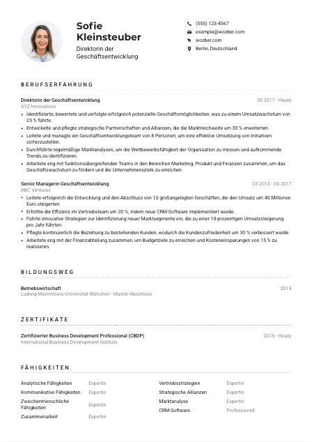 Lebenslauf-Muster für Direktor*in der Geschäftsentwicklung
