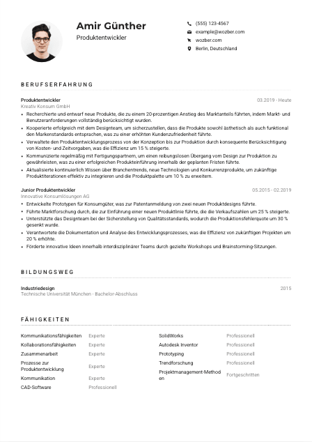 Lebenslauf-Muster für Produktentwickler*in